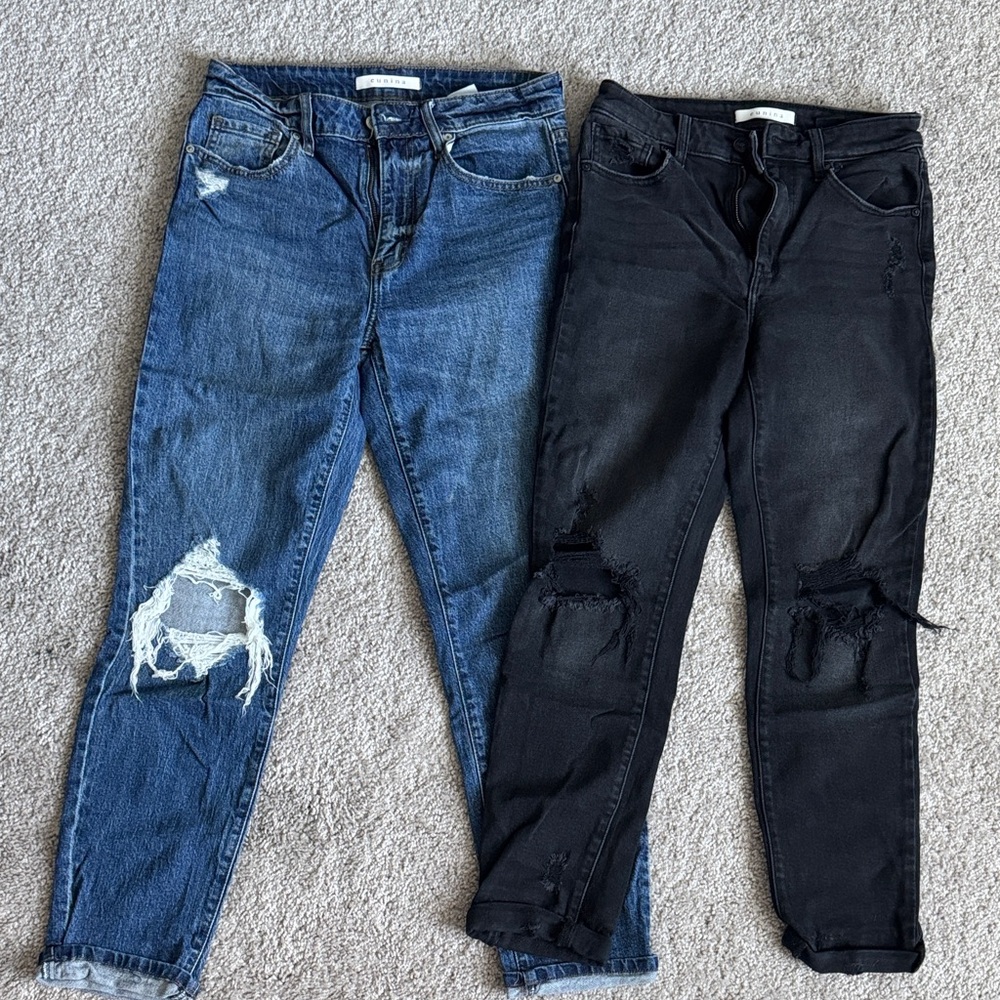 Set- Eunina Blue and Black Distressed Super High Rise Jeans